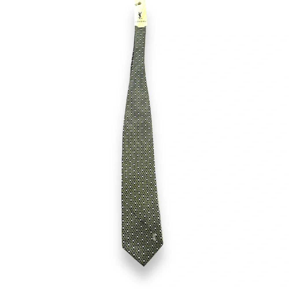 Yves Saint Laurent YSL Mens Tie Navy Blue Geometric Logo Print NWT